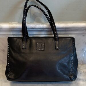 Ralph Lauren Black Leather Shoulder Tote with Contrast Stitching 11x7